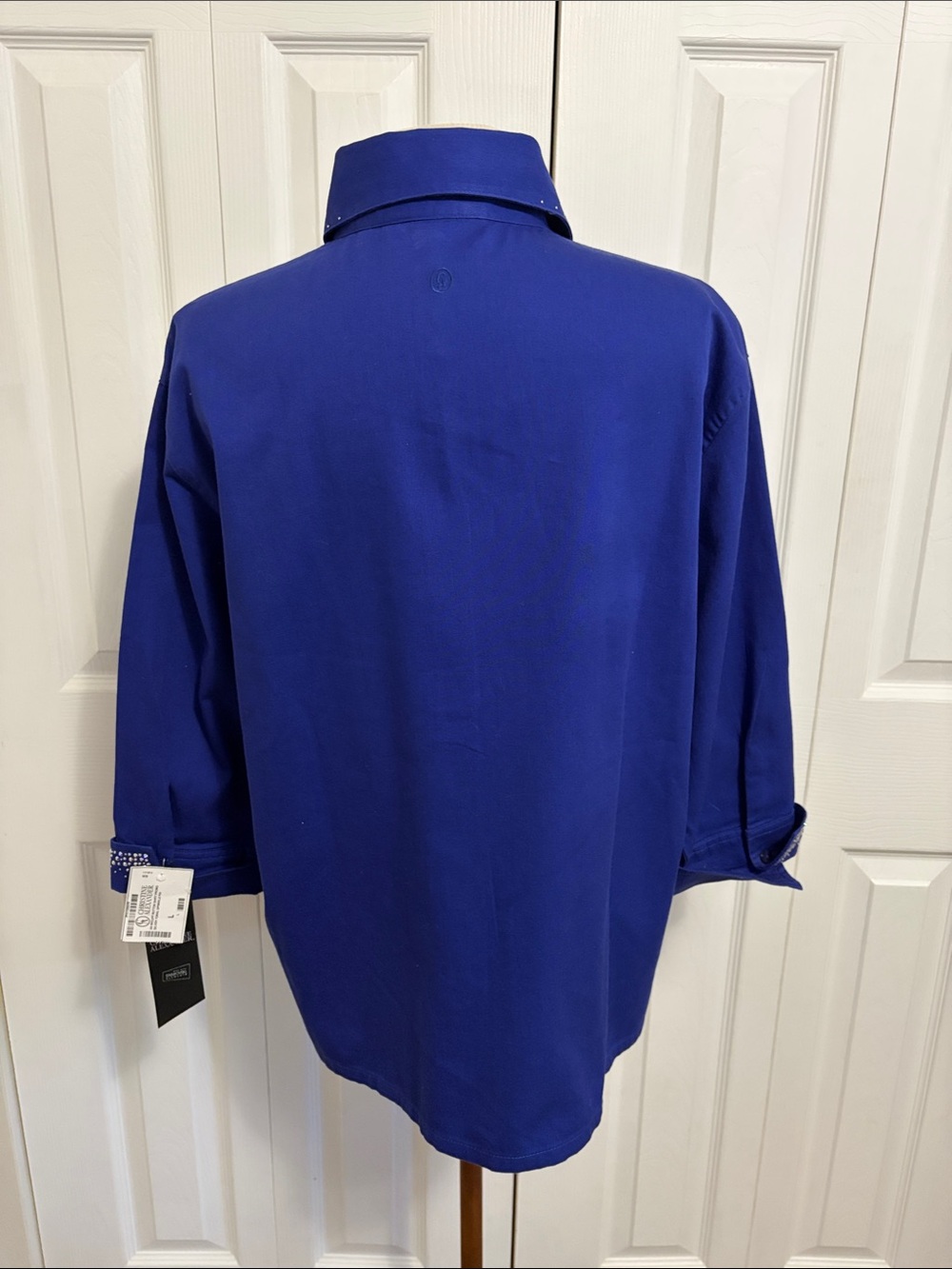 Christine Alexander Cobalt Blue Button-Down Top Embellished Collar Size Large - Picture 6 of 15